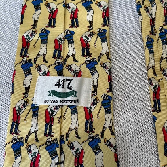 Vintage 80s Necktie Golf Themed Silk Tie Men's Van Heusen - Picture 4 of 9
